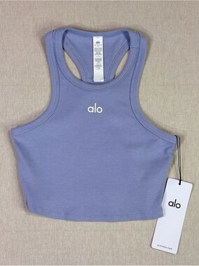 Alo Yoga Aspire Tank XS Winter Frost Ribbed Cropped Luxury Activewear Top NWT